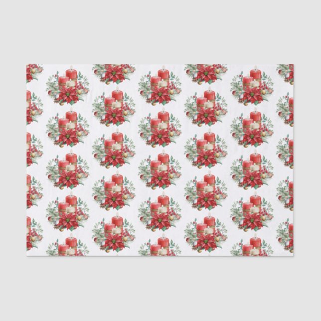 Papier Mousseline Bouquet de bougies et Poinsettia Motif de Noël (Recto)