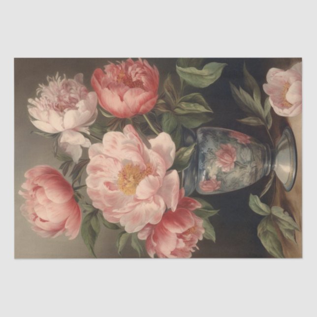 Papier Mousseline Bouquet de découpage Vase Fleurs de pivoine rose V (Recto)