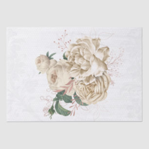 Papier Mousseline Bouquet de dentelle fleurie ivoire-Rose-or