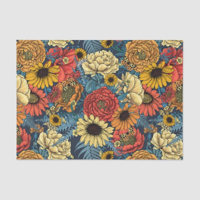 Papier Mousseline Bouquet de fleurs - roses, pivoines, marguerites e (Recto)