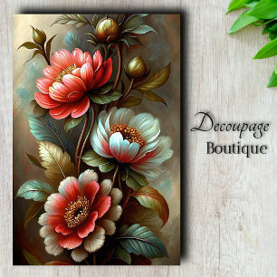 Papier Mousseline Bouquet de pivoines corail vintage découpage 
