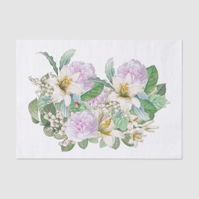 Papier Mousseline Bouquet de rose rose vintage blanc (Recto)