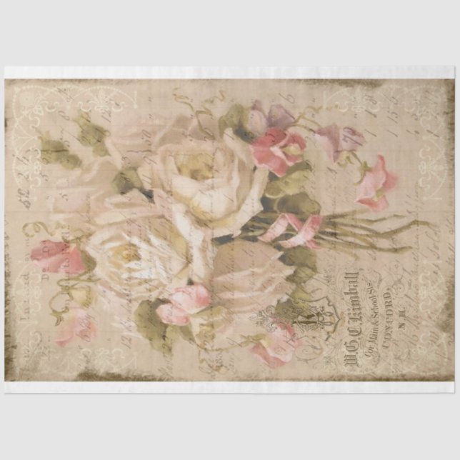 Papier Mousseline Bouquet de Roses Roses blanches sur LedgerTissue P (Recto)