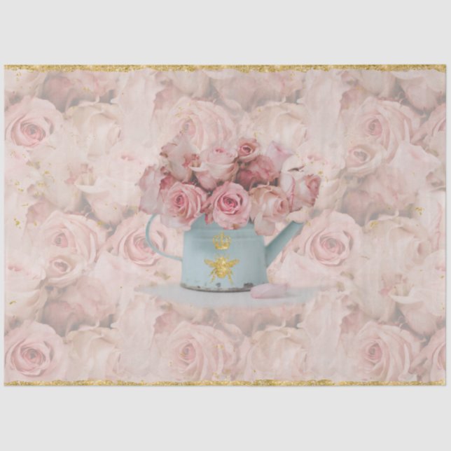 Papier Mousseline Bouquet de roses roses Couronne d'abeille dorée De (Recto)