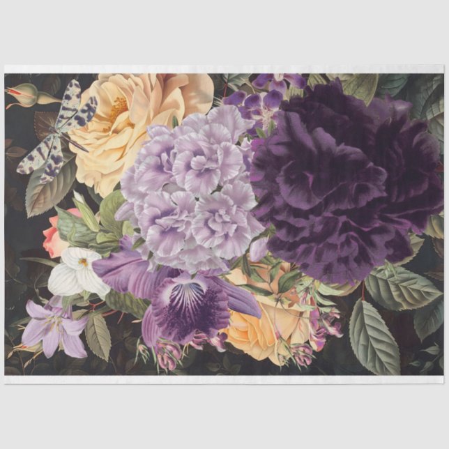 Papier Mousseline Bouquet fleuri-rose-jaune orchidée violette (Recto)