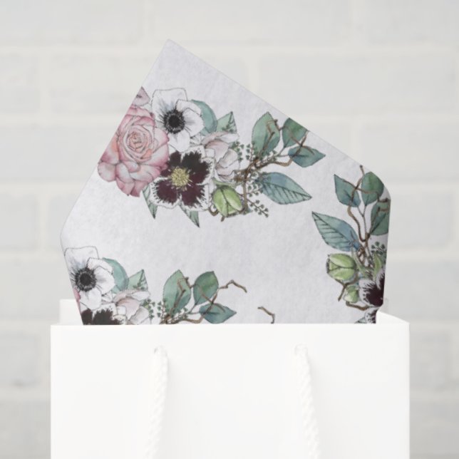 Papier Mousseline Bouquet floral  (Sac cadeau)