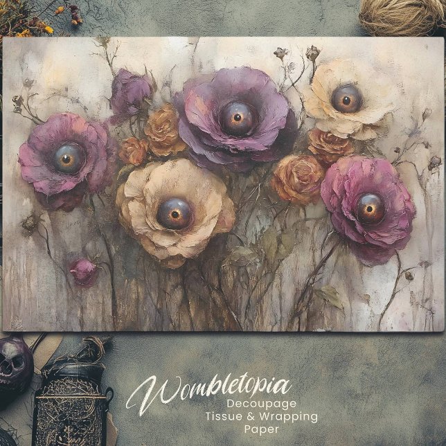 Papier Mousseline Bouquet Floral Imaginaire Gothique Avec Yeux Décou (Créateur téléchargé)