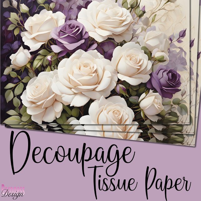 Papier Mousseline Bouquet floral romantique blanc violet Rose (Créateur téléchargé)