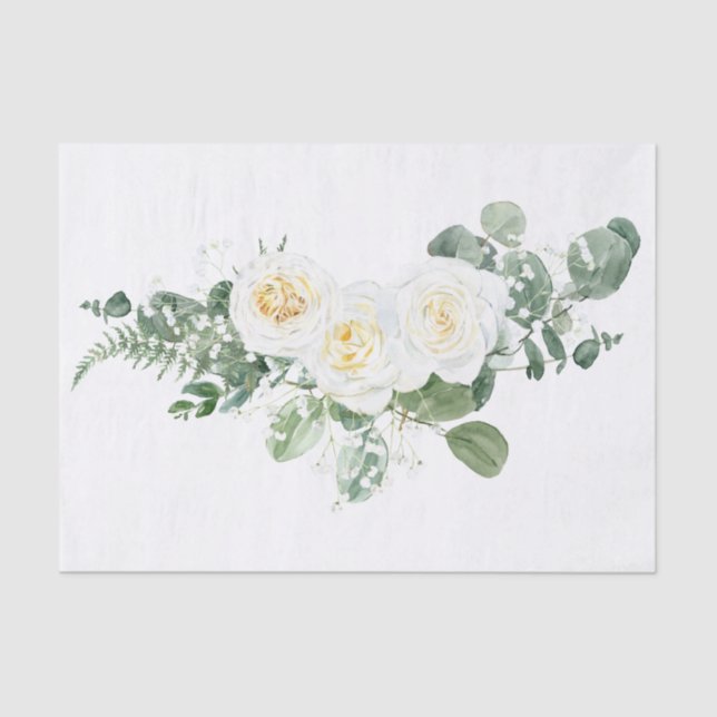 Papier Mousseline Bouquet floral rose blanche Aquarelle (Recto)
