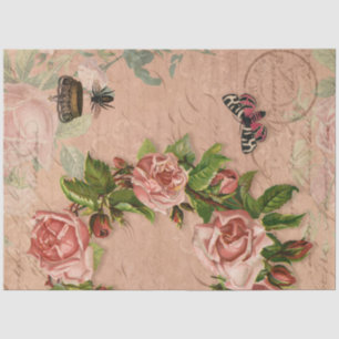 Papier Mousseline Bouquet floral vintage Rose Ephémère Collage