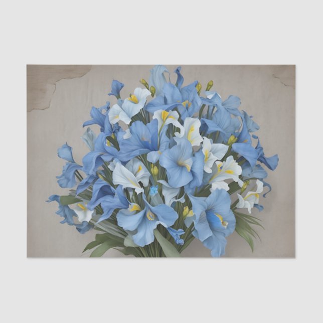 Papier Mousseline Bouquet Iris bleu rustique (Recto)