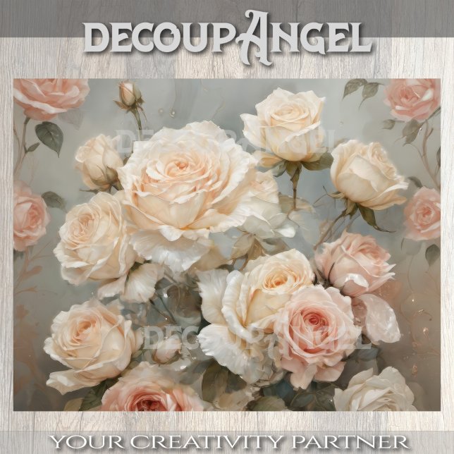 Papier Mousseline Bouquet romantique de Roses - Découpage - (Créateur téléchargé)