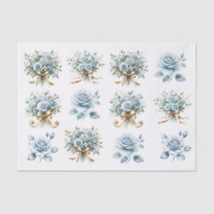 Papier Mousseline Bouquet Rose bleu or Ruban Ephémère Découpage