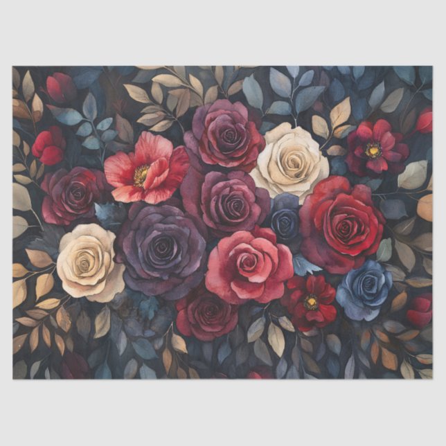 Papier Mousseline Bouquet Rose Feuille  coloré découpage (Recto)