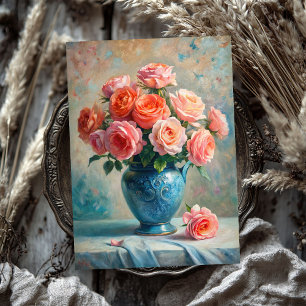 Papier Mousseline Bouquet rose vintage brouillard noir dans vase ble
