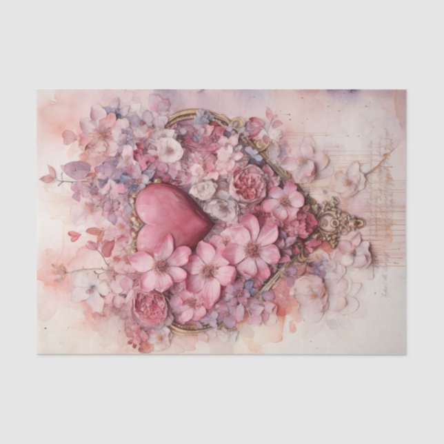 Papier Mousseline Bouquet Valentine Pink and Red Hearts (Recto)
