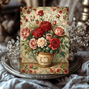 Papier Mousseline Bouquet vintage de roses rouges shabby dans vase r