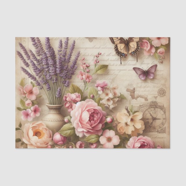 Papier Mousseline Bouquet vintage et papillons Découpage (Recto)
