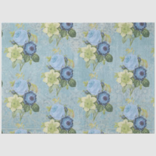 Papier Mousseline Bouquet vintage Floral Rose Hellebore Bleu Blanc T