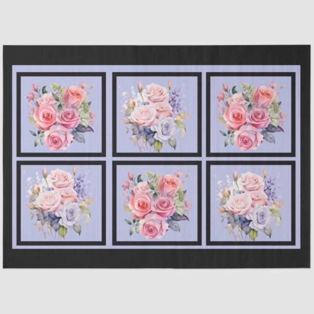 Papier Mousseline Bouquets rose et bleu rose et rose carrelage (Recto)