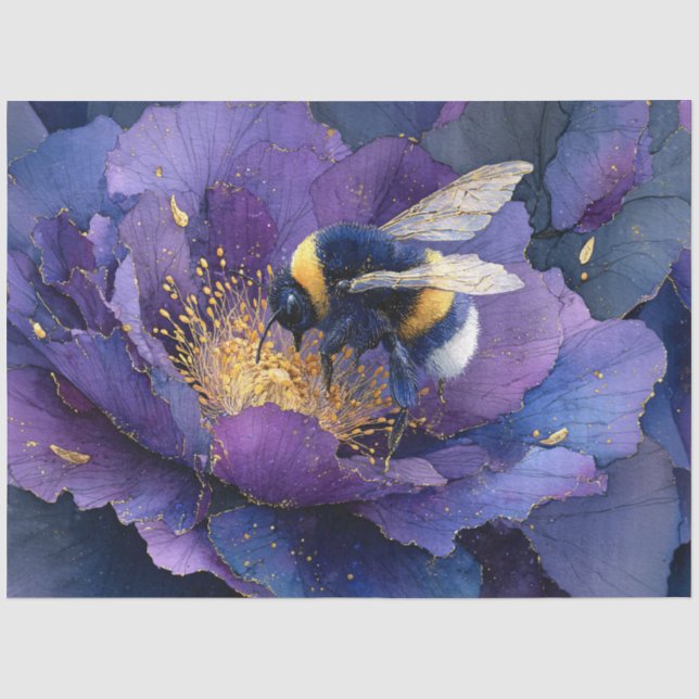 Papier Mousseline Bourdon sur découpage de fleur violette (Recto)