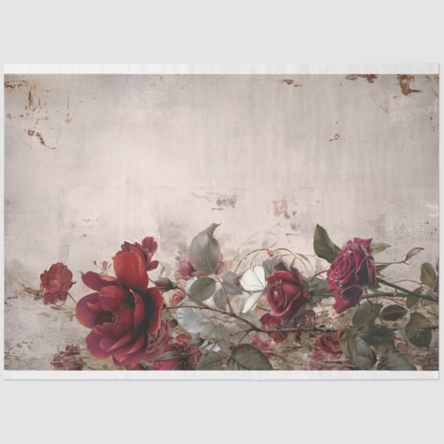 Papier Mousseline Bourgogne & Beige, Floral Rose, Chic Shabby (Recto)