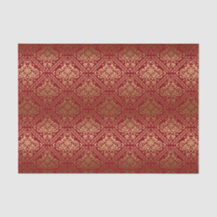 Papier Mousseline Bourgogne Et Faux Métallurgie Or Damas Floraux 5
