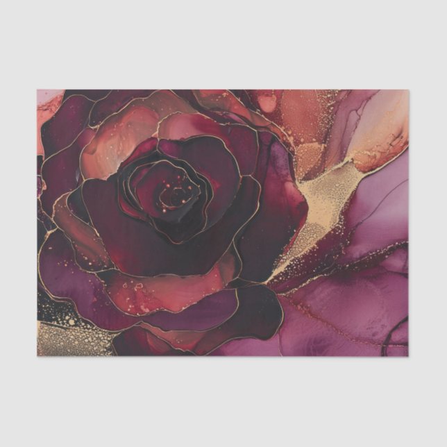 Papier Mousseline Bourgogne Rose Gold Floral  (Recto)