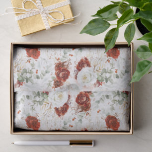 Papier Mousseline Bourgogne Rouge Floral Botanique Feuille d'Or