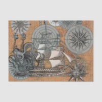 Boussole Rose Vintage Nautique Octopus Ship