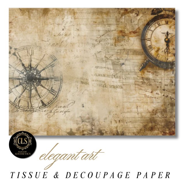 Papier Mousseline Boussole Vintage Horloge Antique (Tissue Paper - Vintage Compass Antique Clock)