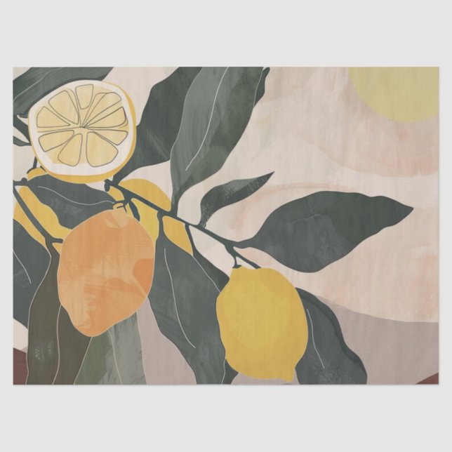 Papier Mousseline Bouteille de citron avec Artwork de fruits Abstrai (Recto)