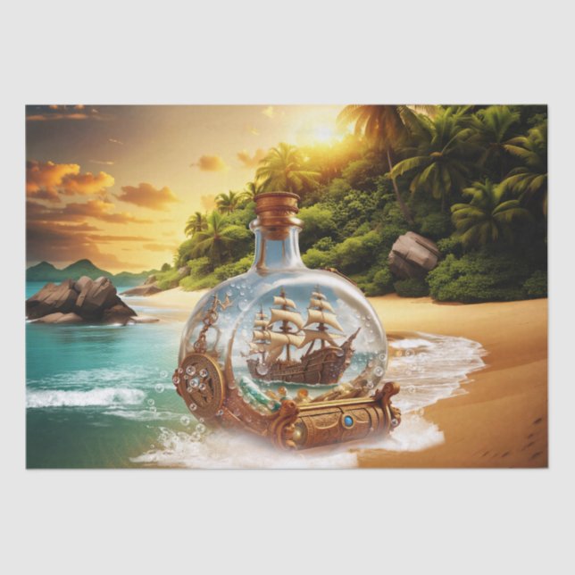 Papier Mousseline Bouteille unique et extraordinaire avec navire (Recto)