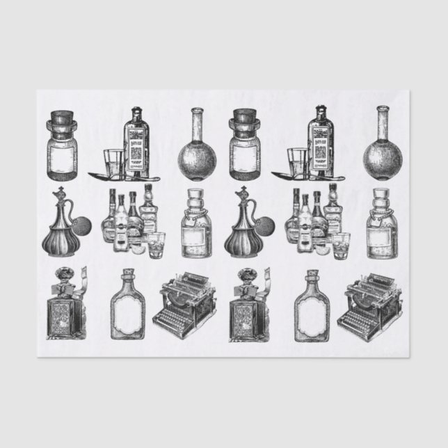 Papier Mousseline Bouteilles vintages (Recto)