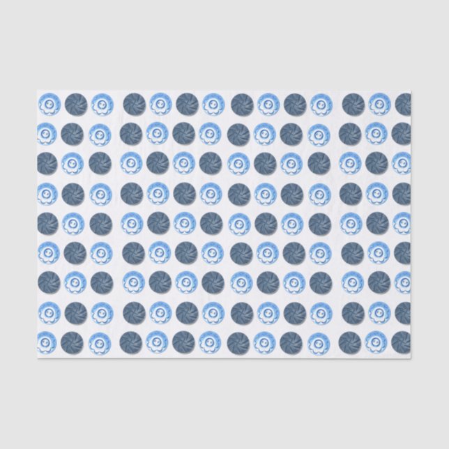 Papier Mousseline Boutons bleus fantaisie blancs  (Recto)