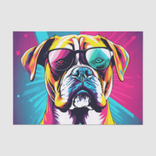 Papier Mousseline Boxer Chien Énergétique Avec Lunettes De Soleil Po
