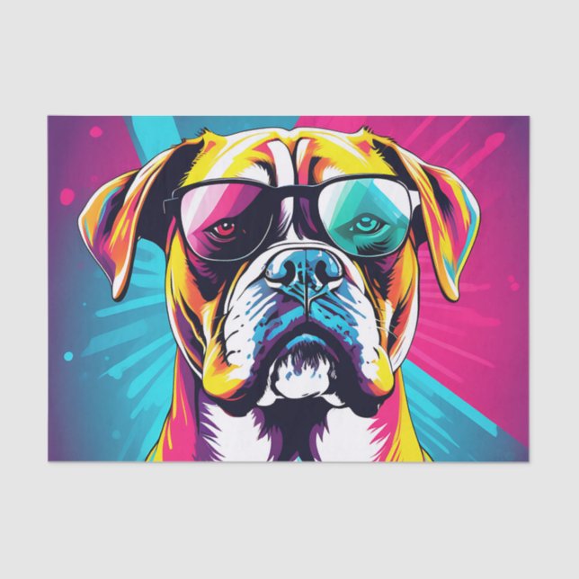 Papier Mousseline Boxer Chien Énergétique Avec Lunettes De Soleil Po (Recto)
