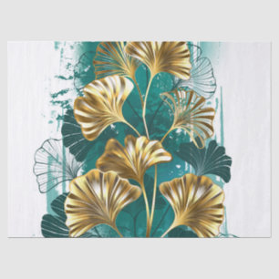 Papier Mousseline Branche avec Feuilles d'or Ginko Biloba