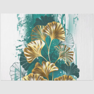 Papier Mousseline Branche avec Feuilles d'or Ginko Biloba