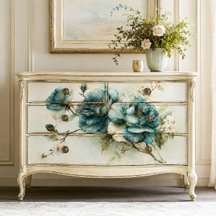 Papier Mousseline Branche de Pivoine Botanique Découpage Bleu Canard