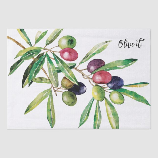 Papier Mousseline Branche d'olive aquarelle (Recto)