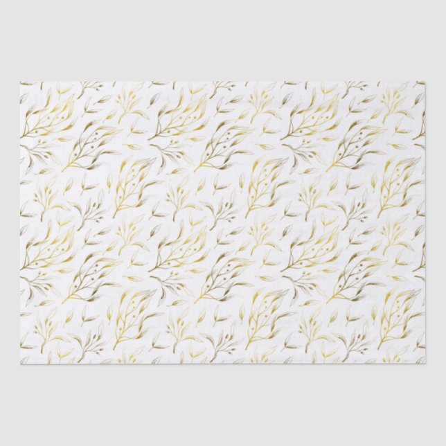 Papier Mousseline Branches botaniques dorées ondoyantes  (Recto)