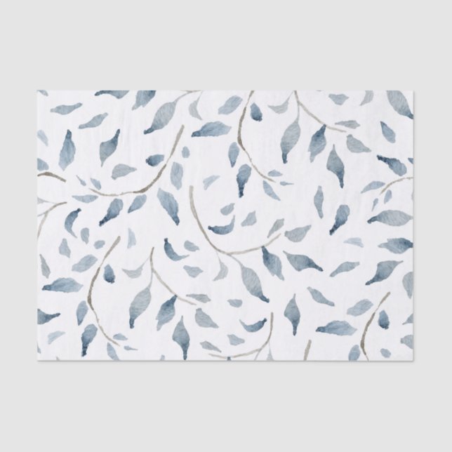 Papier Mousseline Branches d'aquarelle avec design Feuille bleu (Recto)