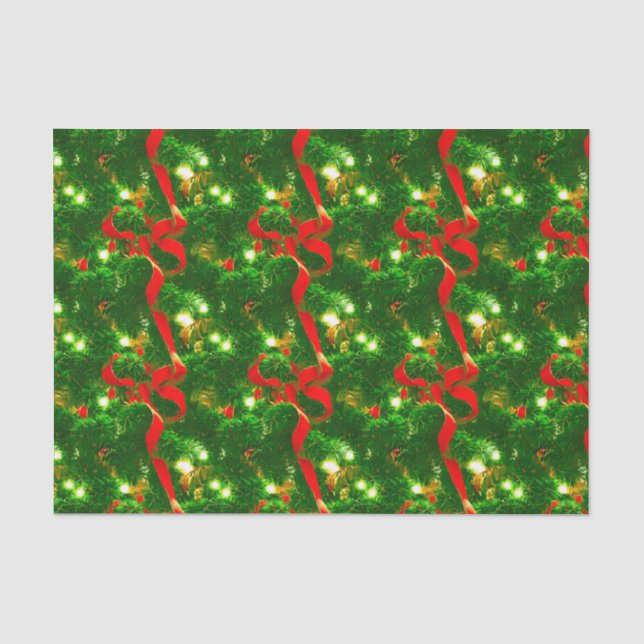 Papier Mousseline Branches d'arbre de Noël et rubans rouges (Recto)