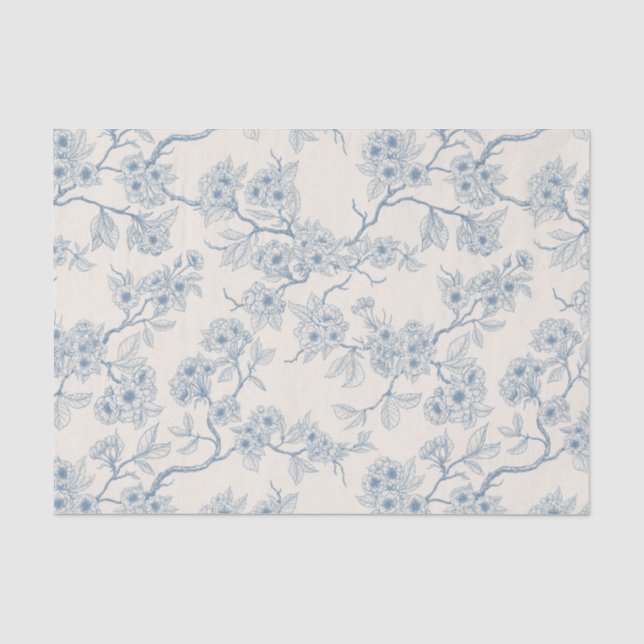 Papier Mousseline Branches de fleurs de cerisier en bleu et blanc ca (Recto)