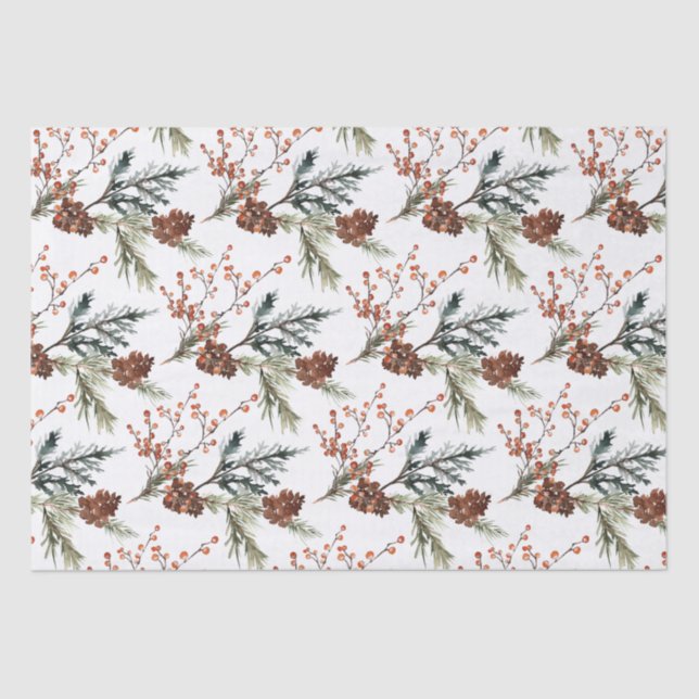 Papier Mousseline Branches de pins de Juniper Cones Berries Ilex (Recto)