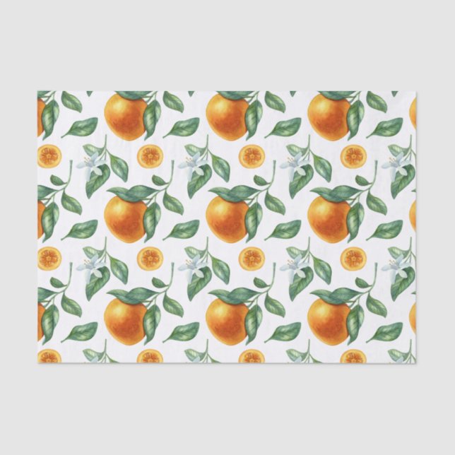 Papier Mousseline Branches de Tangerine, Feuilles et Fleurs (Recto)