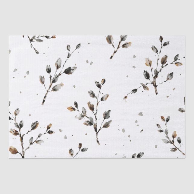 Papier Mousseline Branches délicates d'eucalyptus dessin botanique (Recto)