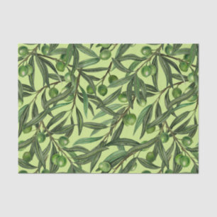 Papier Mousseline Branches d'olive sur le vert miel