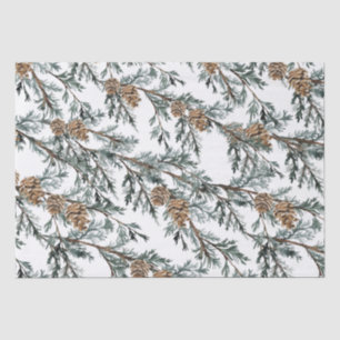 Papier Mousseline Branches et cônes d'arbre à genévrier bleu neige
